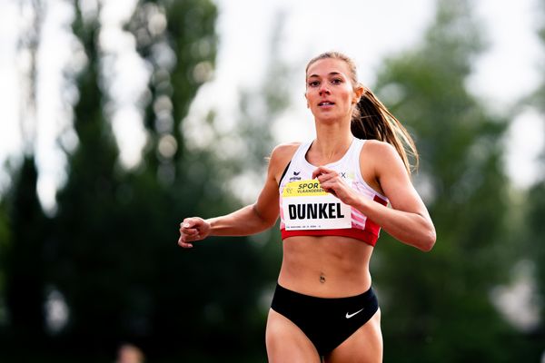 Marsha Dunkel (LC Rehlingen) ueber 400m Huerden am 28.05.2022 waehrend der World Athletics Continental Tour IFAM Oordegem in Oordegem